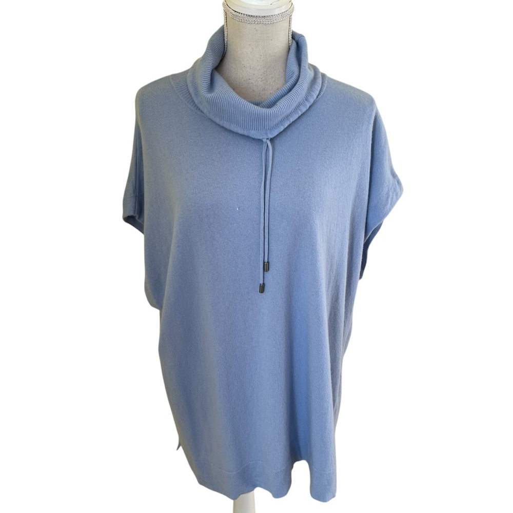 Benetton Light Blue Cowl Neck Poncho Style Cashmere Blend Pull Over L/XL
